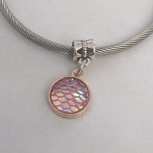 Elegant Pink Mermaid Tail Coin Charm for Pandora Style‎ Bracelet